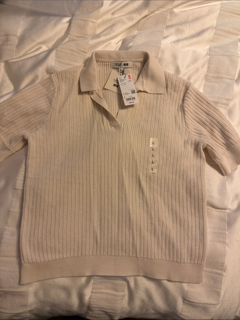 Women’s Cream Knit Polo Sweater